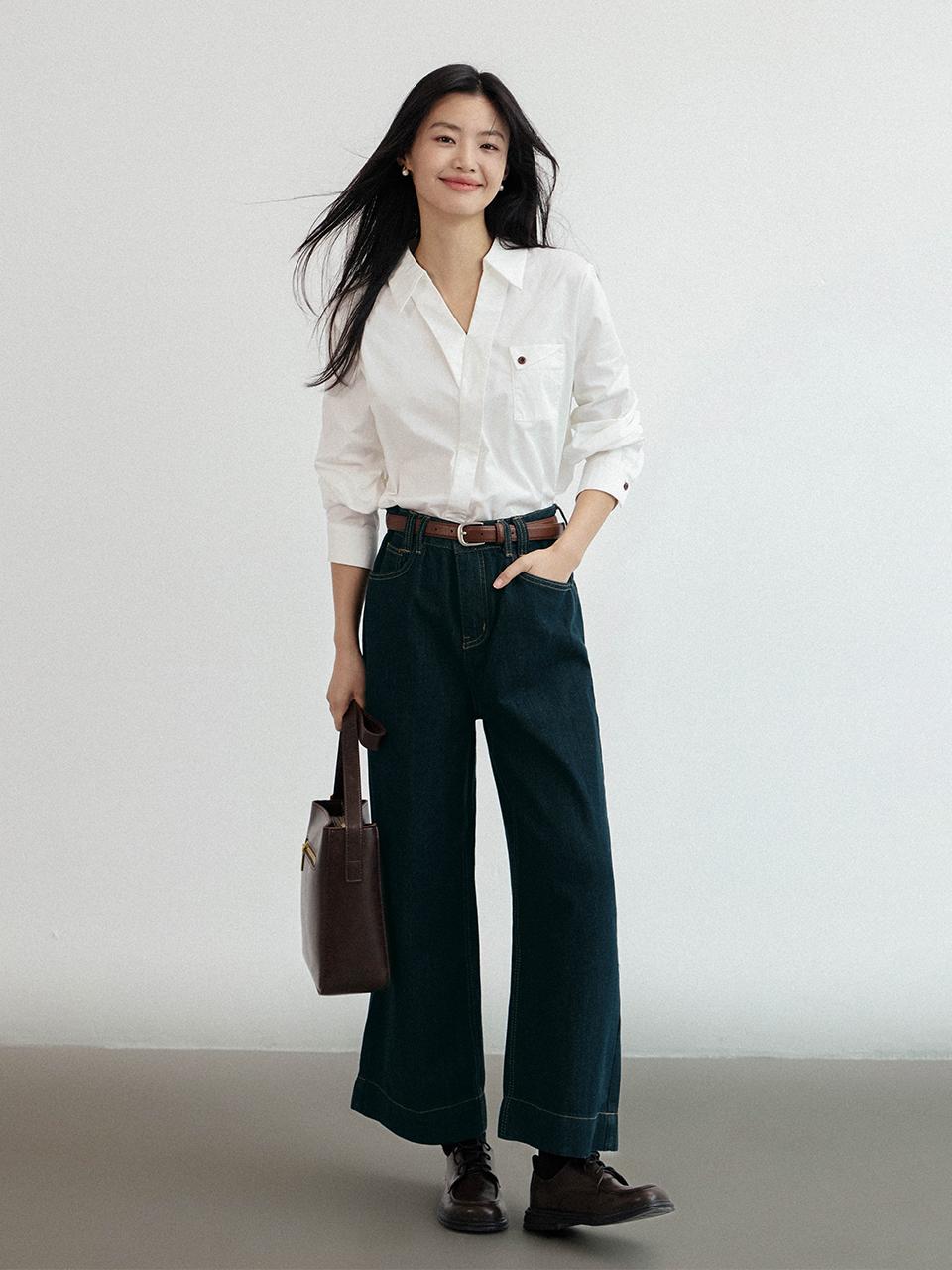 LANGSON High-waist Semi Wide Pants - Blue