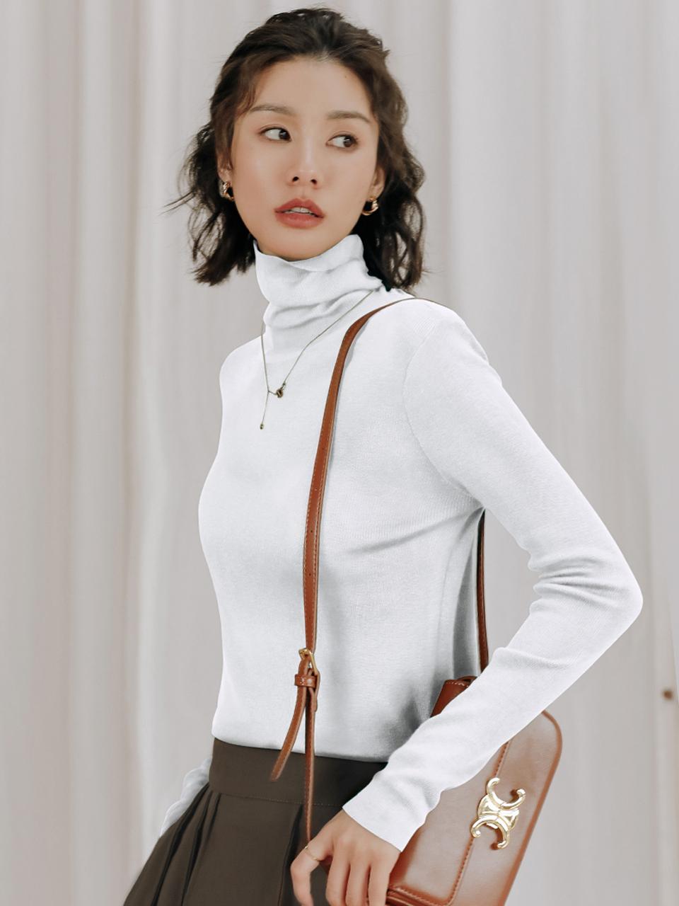 LANGSON High Neck Leggings Pile Collar Knit Top