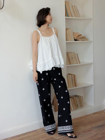LANGSON LS Ethnic Style Straight Wide Pants