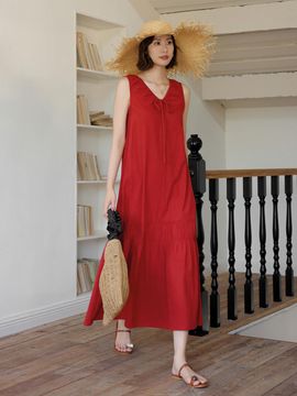 LANGSON LS Niche V-neck Dress [Red]
