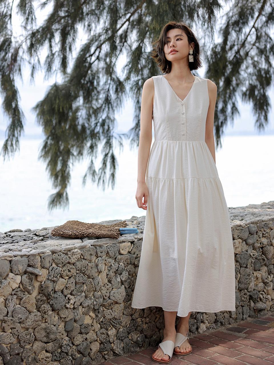 LANGSON LS Resort Beach V-neck Dress