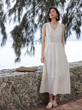 LANGSON LS Resort Beach V-neck Dress