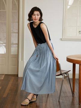 LANGSON LS Splicing Tencel Midi Dress