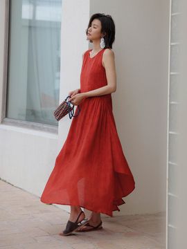 LANGSON LS Stitching Irregular Long Maxi Dress