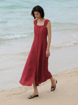 LANGSON LS Striped Wide Strap Dress [Red]
