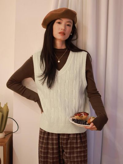 LANGSON LS_Basic v neck knit vest_4color