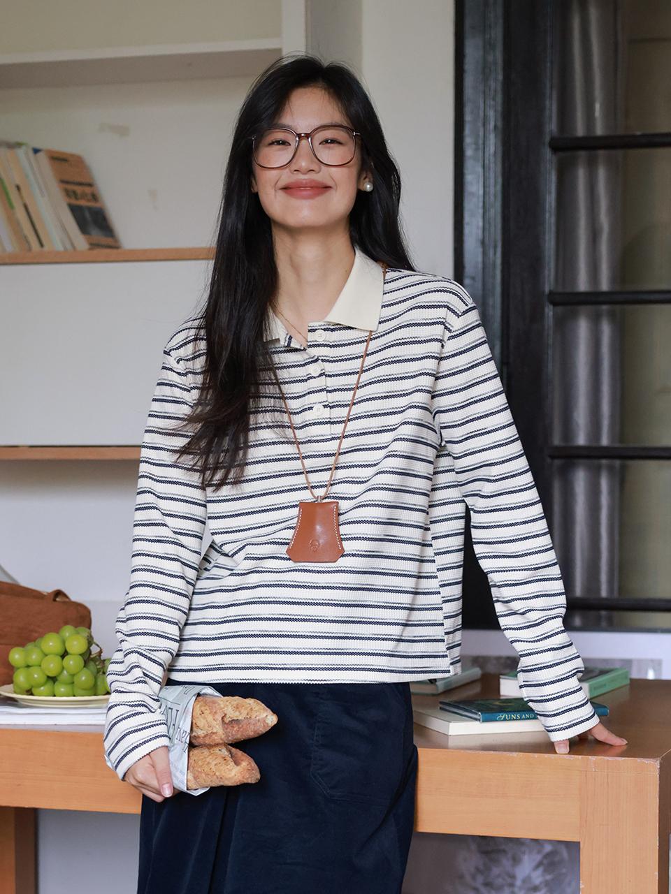 LANGSON LS_Casual striped collar top