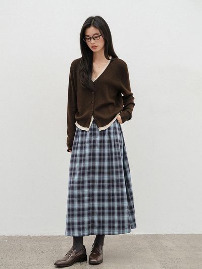 LANGSON LS_Check long A-line skirt