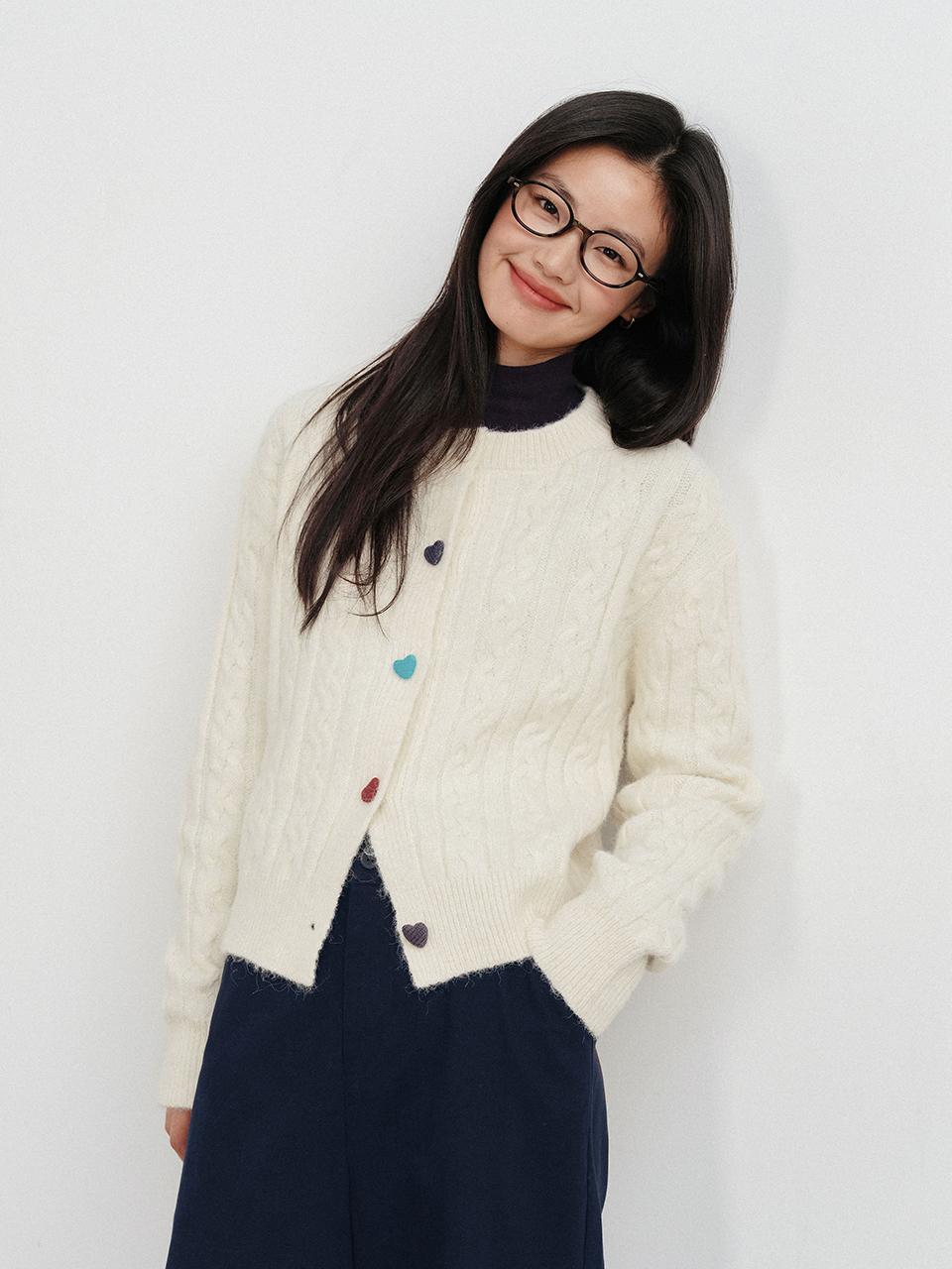 LANGSON LS_Colorful heart button cardigan_3color