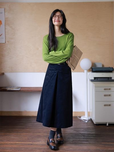 LANGSON LS_Corduroy a-line navy skirt