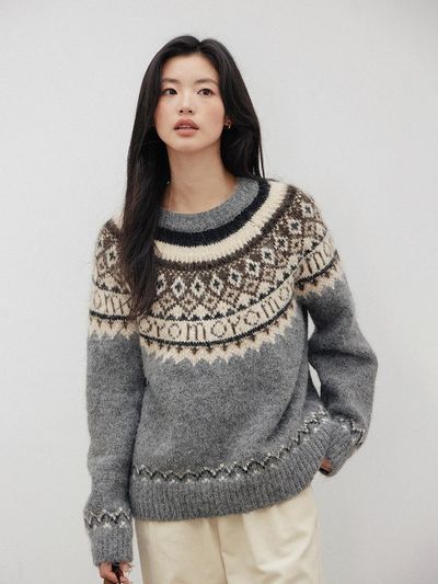 LANGSON LS_Fair Isle crew neck knit sweater
