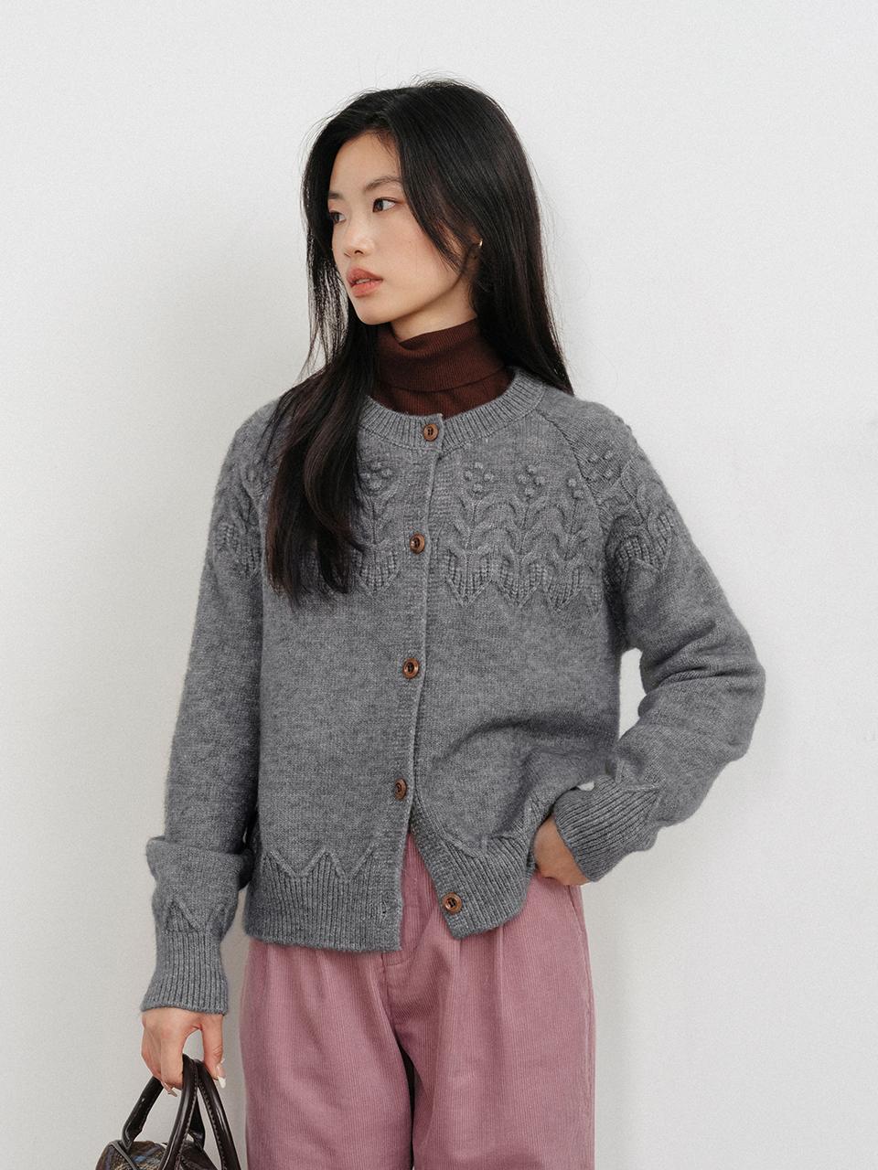 LANGSON LS_Literary gray knit cardigan