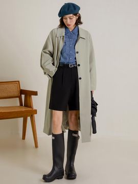 LANGSON LS_Long Lapel Trench Coat_Filmy Green