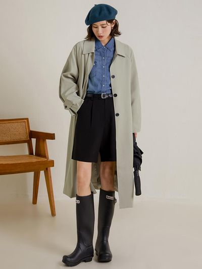 LANGSON LS_Long Lapel Trench Coat_Filmy Green
