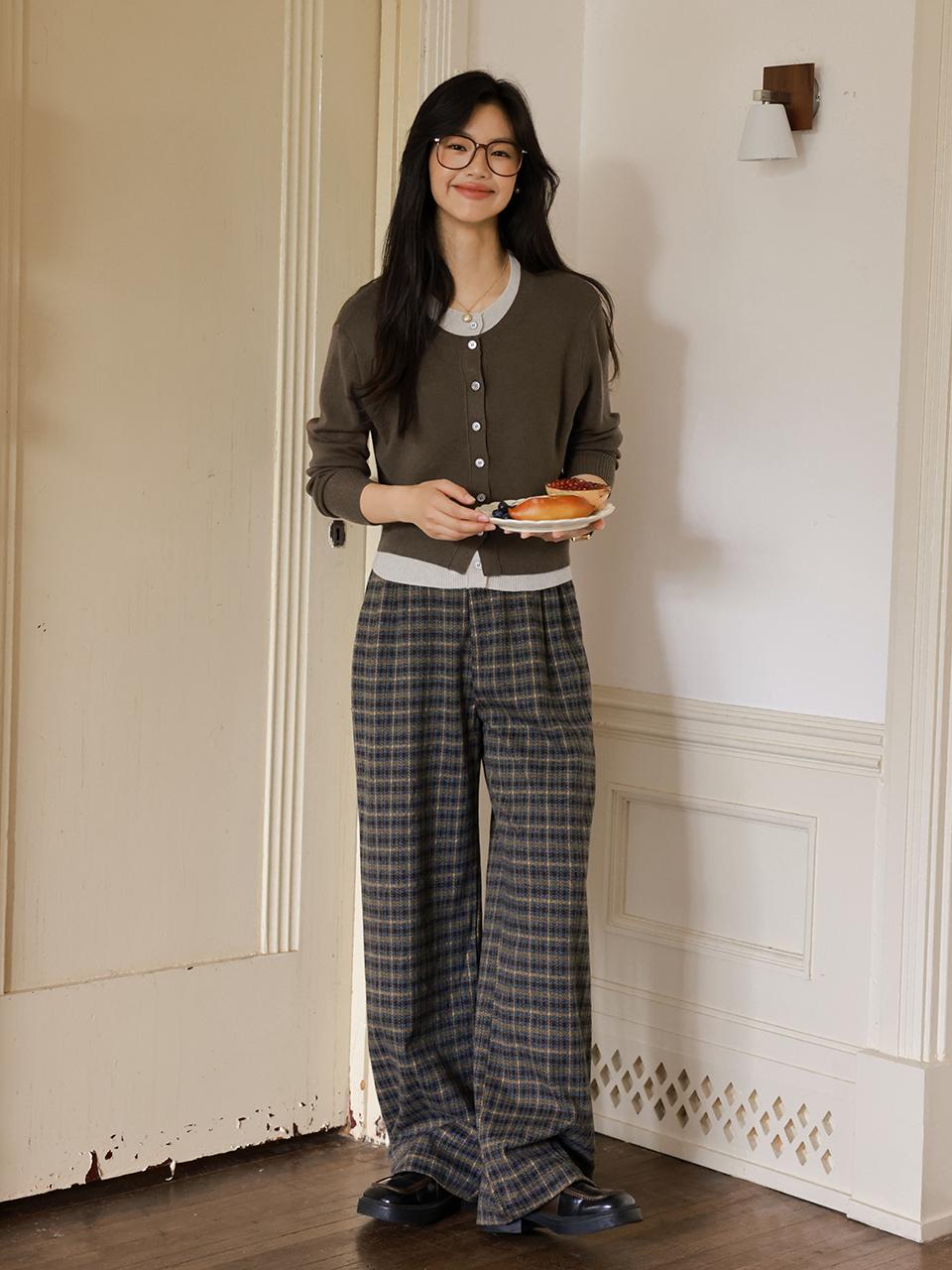 LANGSON LS_Plaid wide fit long pants