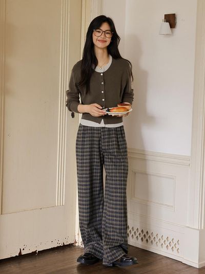 LANGSON LS_Plaid wide fit long pants