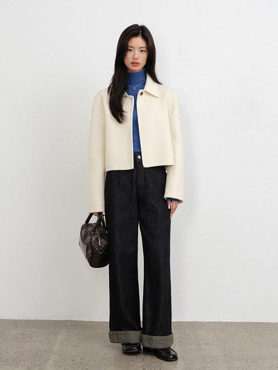 LANGSON LS_Stripe roll-up denim pants
