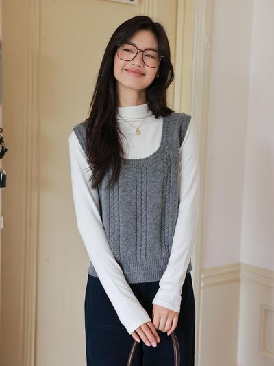 LANGSON LS_U-neck gray knitted vest