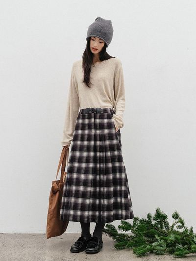 LANGSON LS_Waist point pleated skirt