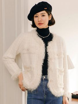 LANGSON LS_Winter Snow Fluffy Tweed Jacket_White