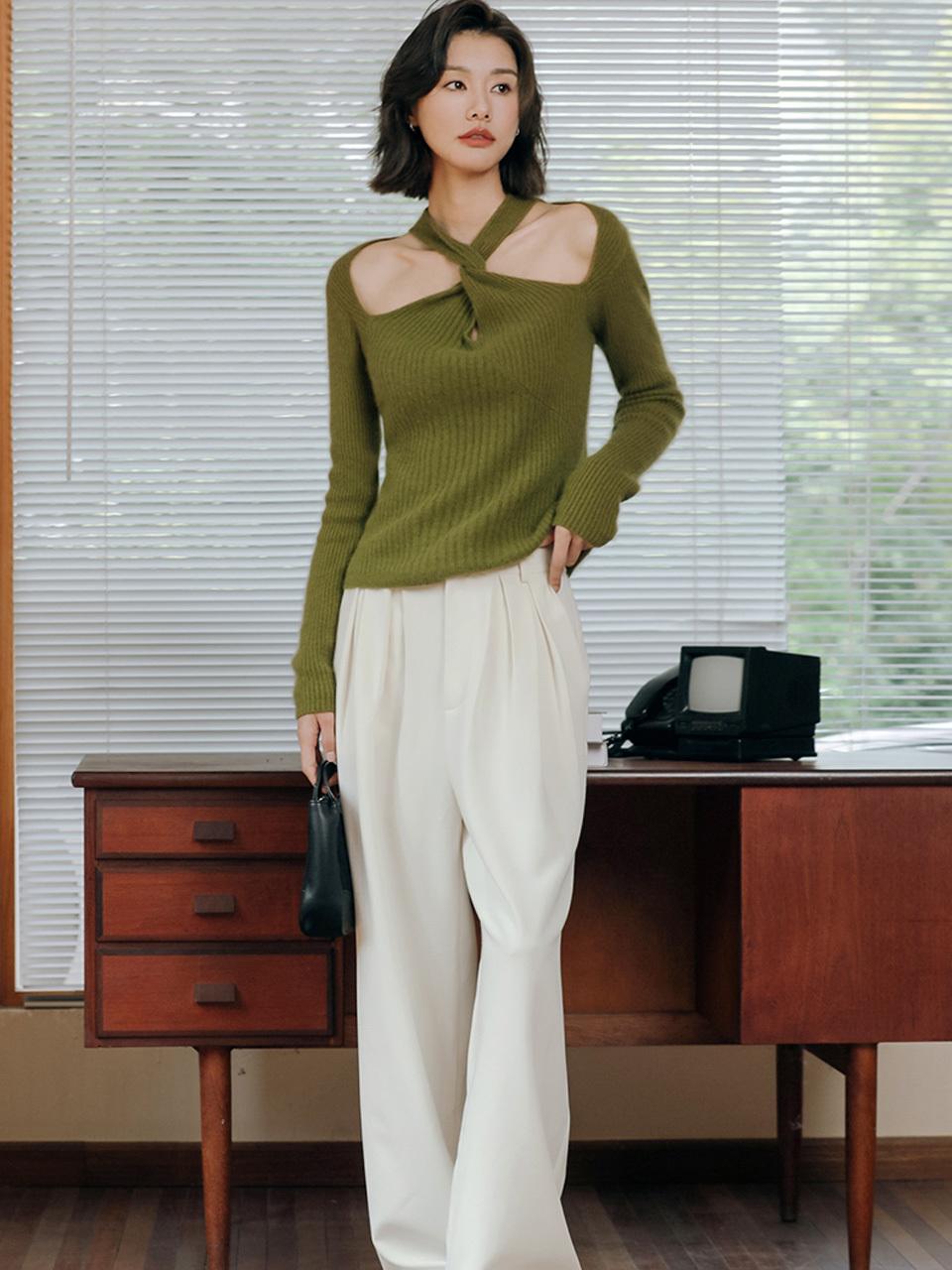 LANGSON Pintuck Wide Long Slacks_White