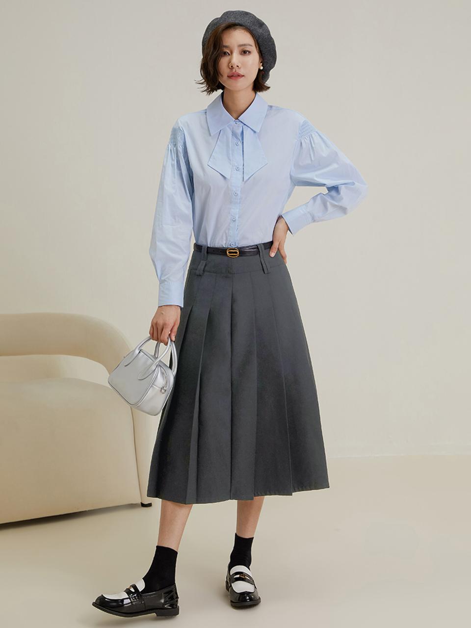 LANGSON Pleated Drape Long Skirt