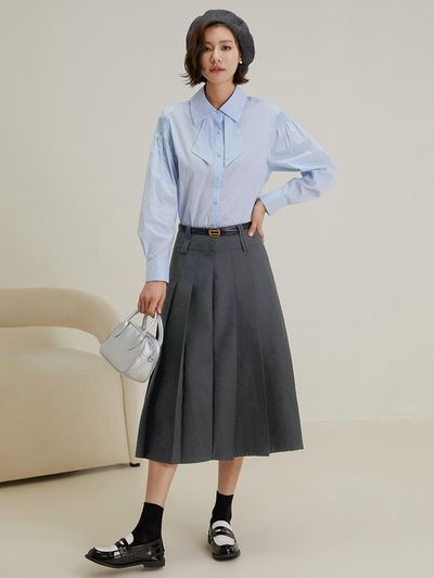 LANGSON Pleated Drape Long Skirt