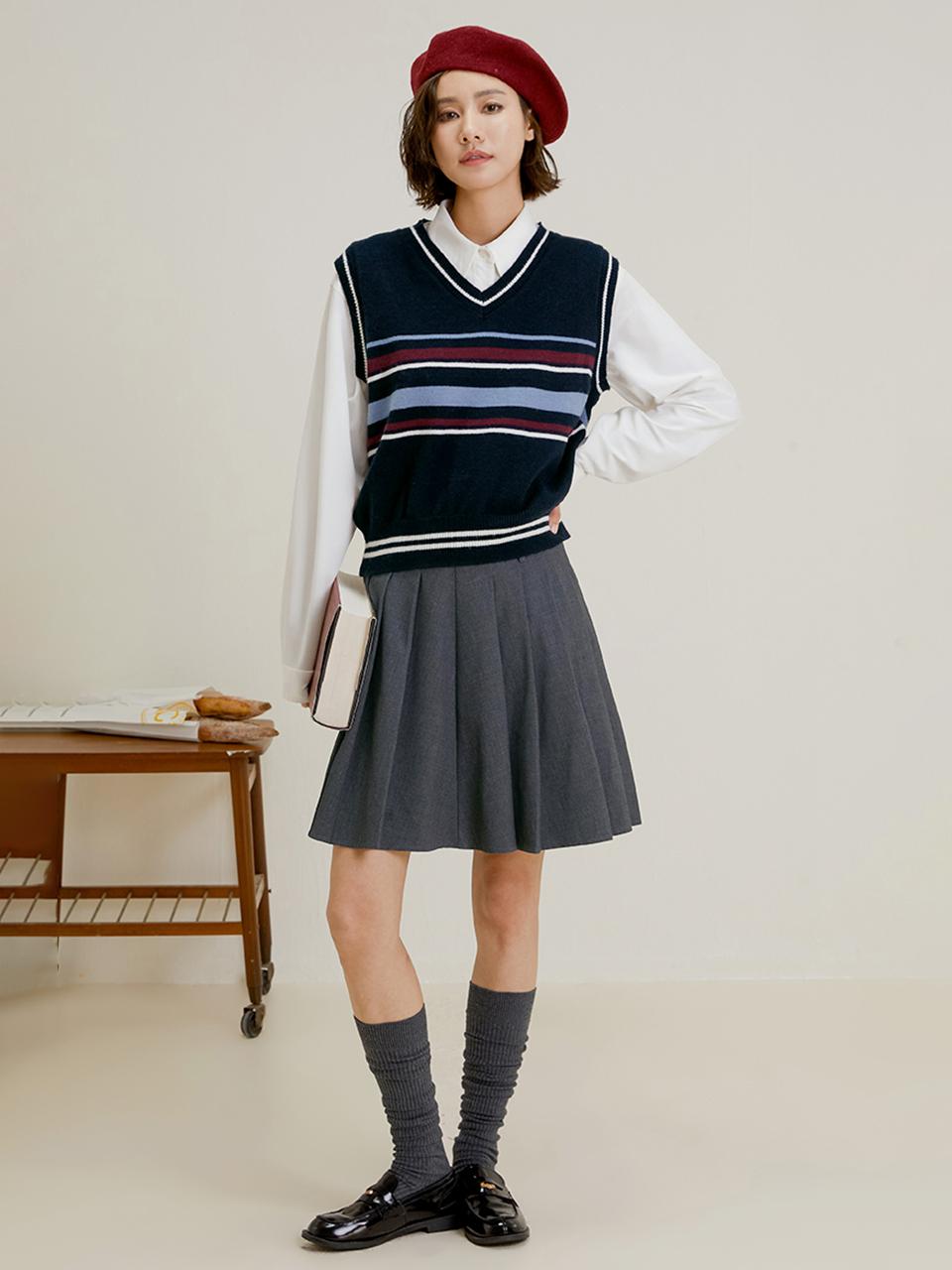 LANGSON Pleated High Waist Mini Skirt
