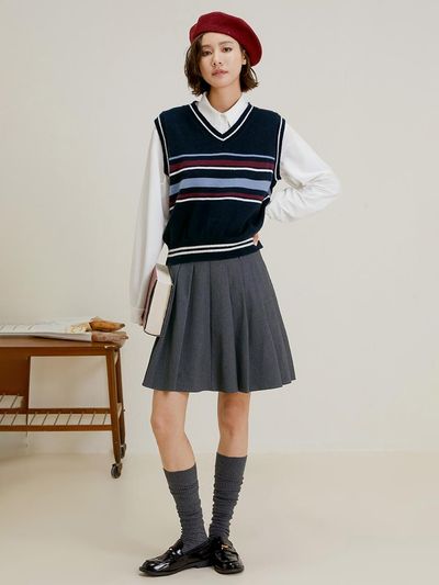 LANGSON Pleated High Waist Mini Skirt