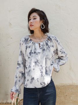 LANGSON Print Puff Long Sleeve Blouse