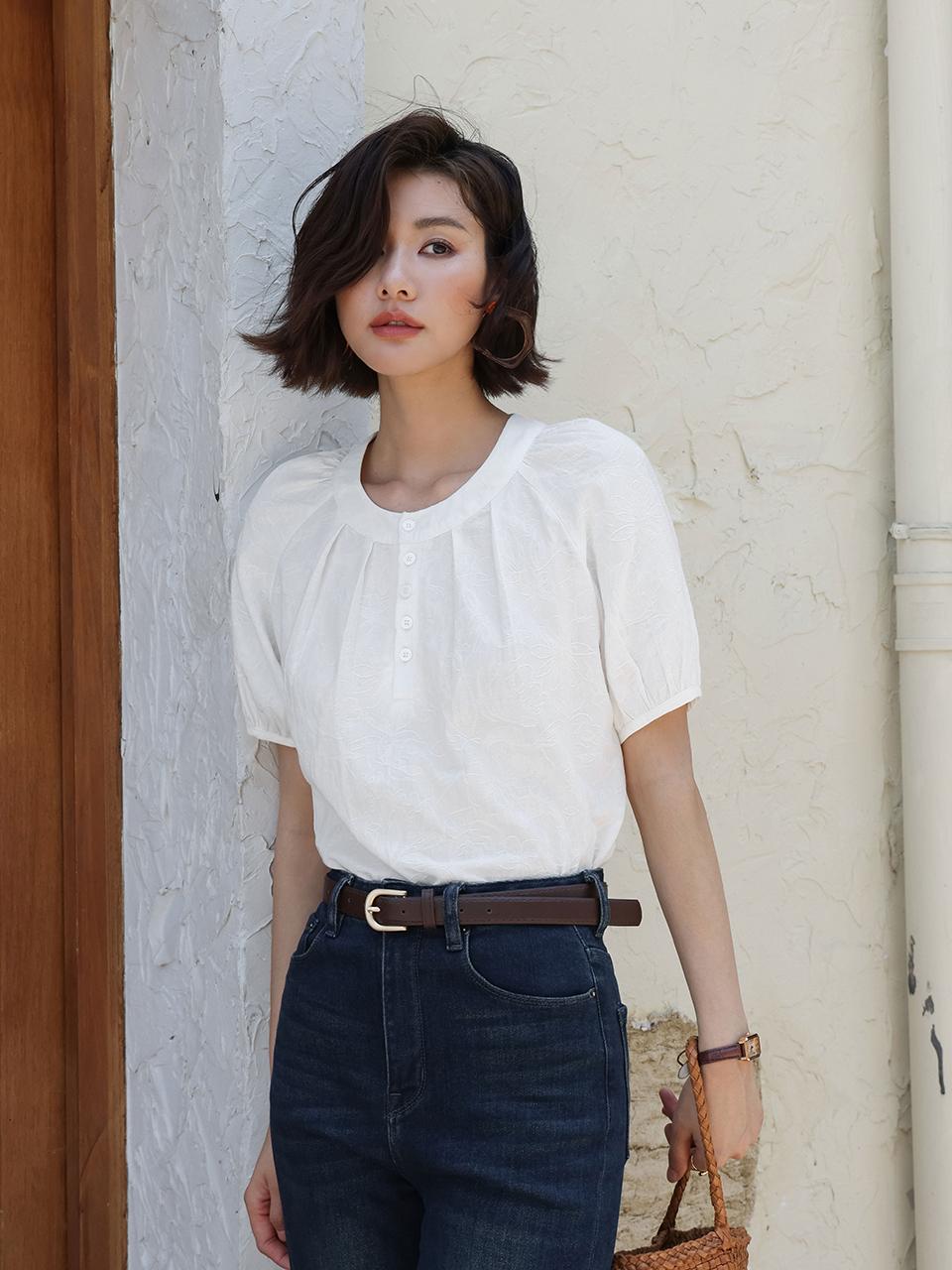 LANGSON Puff Sleeve White Blouse