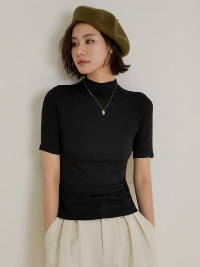 LANGSON Semi Turtle Neck Knit Top