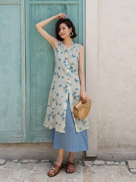 LANGSON Sleeveless Fake Two Piece Dress