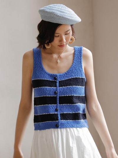 LANGSON Sleeveless Knit Blue Top