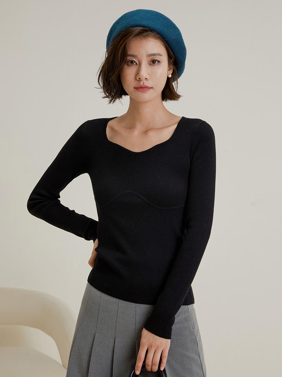 LANGSON Square Collar Slim Knit Top