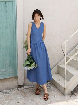 LANGSON V Neck Sleeveless Vacation Dress