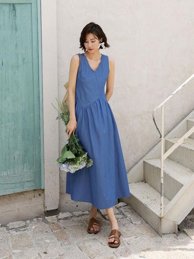 LANGSON V Neck Sleeveless Vacation Dress