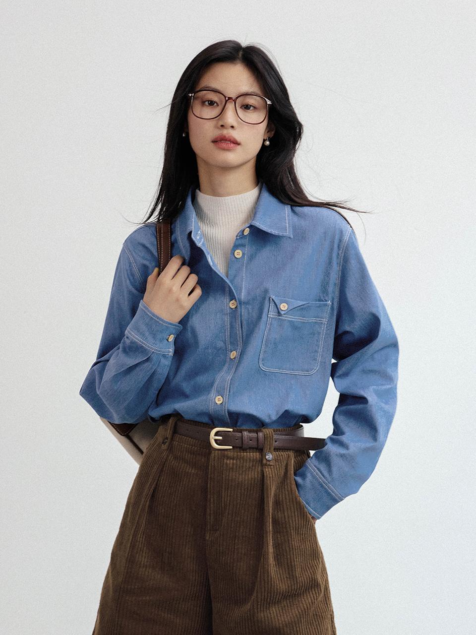 LANGSON Washed Denim Shirt - Blue