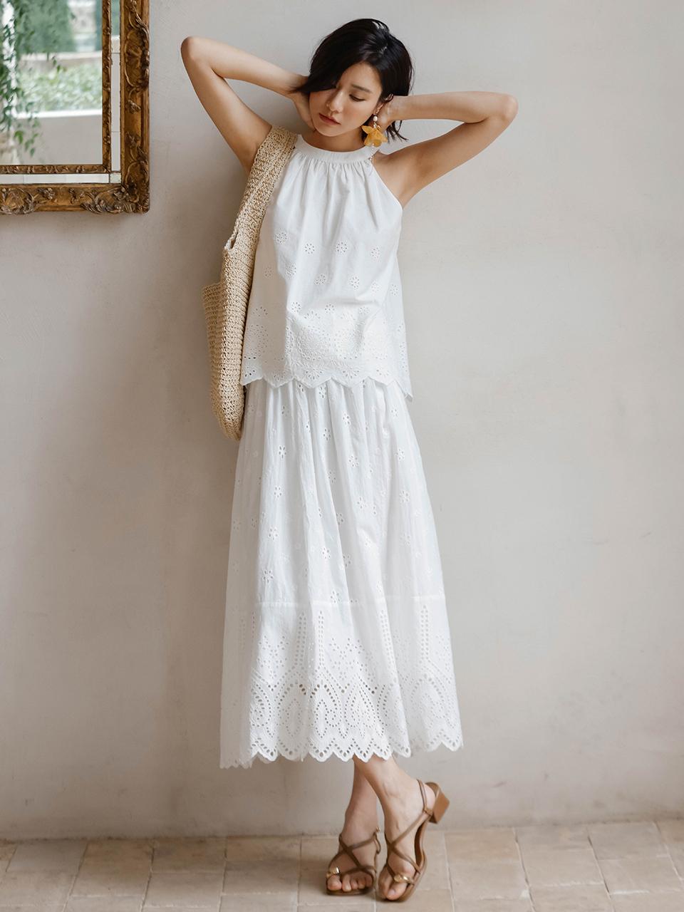 LANGSON White Hollow Out Crochet Skirt