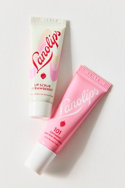 Lanolips Lanolips Mini Lip Scrub & Balm Duo Set in Strawberry at Urban Outfitters