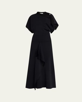 Lanvin Asymmetric Silver Button A-Line Dress