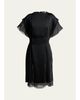 Lanvin Cap-Sleeve Studded Satin Paneled Midi Dress - 1