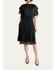 Lanvin Cap-Sleeve Studded Satin Paneled Midi Dress - 2