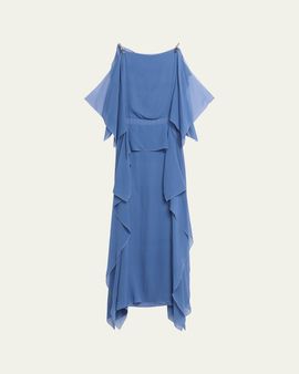 Lanvin Chain-Strap Silk Ruffle Maxi Dress