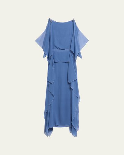 Lanvin Chain-Strap Silk Ruffle Maxi Dress