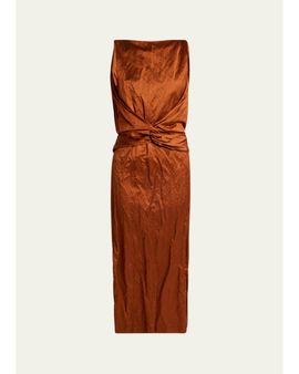 Lanvin Crinkled Silk Twisted-Waist Sleeveless Maxi Dress
