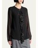 Lanvin Embroidered Ruffle Silk Georgette Long-Sleeve Blouse - 4