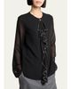 Lanvin Embroidered Ruffle Silk Georgette Long-Sleeve Blouse - 5