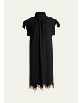 Lanvin Knotted-Shoulder Fringe Midi Dress
