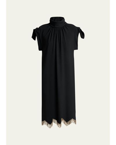 Lanvin Knotted-Shoulder Fringe Midi Dress